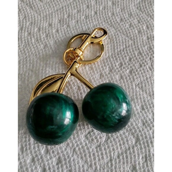 Green Marbled Cherries Acrylic Bag Charm/Key Chain 1.25" Diameter Each Cherry - Picture 2 of 4